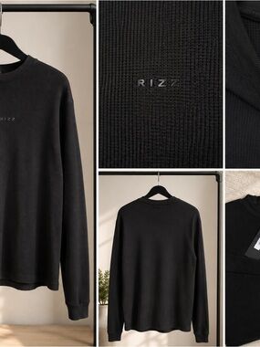 Rizz Men's Black Waffle-Knit Crewneck Sweater